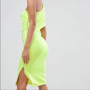 ASOS One Shoulder Neon Yellow Expose Zipper Dress